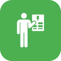 Person pointing to a green icon with a lightning bolt on it